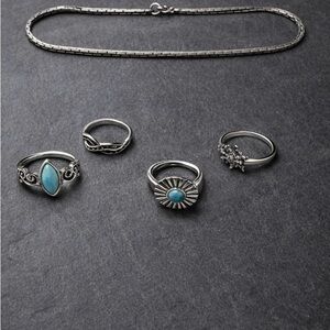 Elegant Silver and Turquoise Ring Set